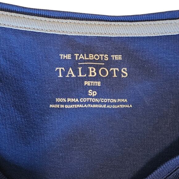 Talbots Petite Royal Blue Pima Cotton 3/4 Long Sleeve Boat Neck Tee Small - Picture 3 of 4